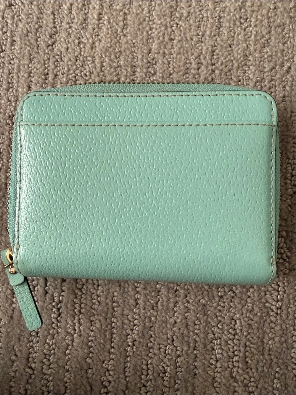 kate spade Mint Zip-Around Pebbled Leather Wallet with Gold Hardware